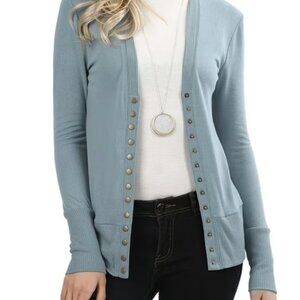 Zenana Outfitters Blue Gray Snap Front Cardigan 3X